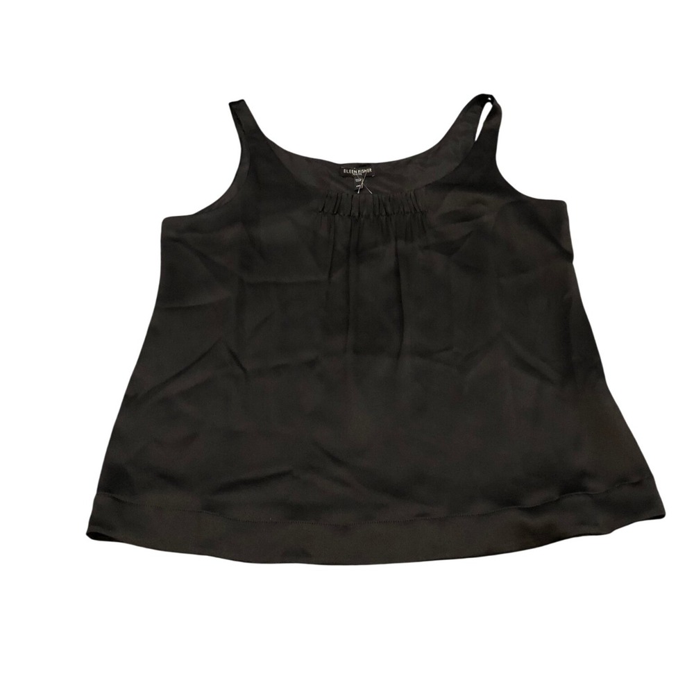 NEW Eileen Fisher Tank Top Womens PM Black Silk Crepe Back Satin Scoop Neck